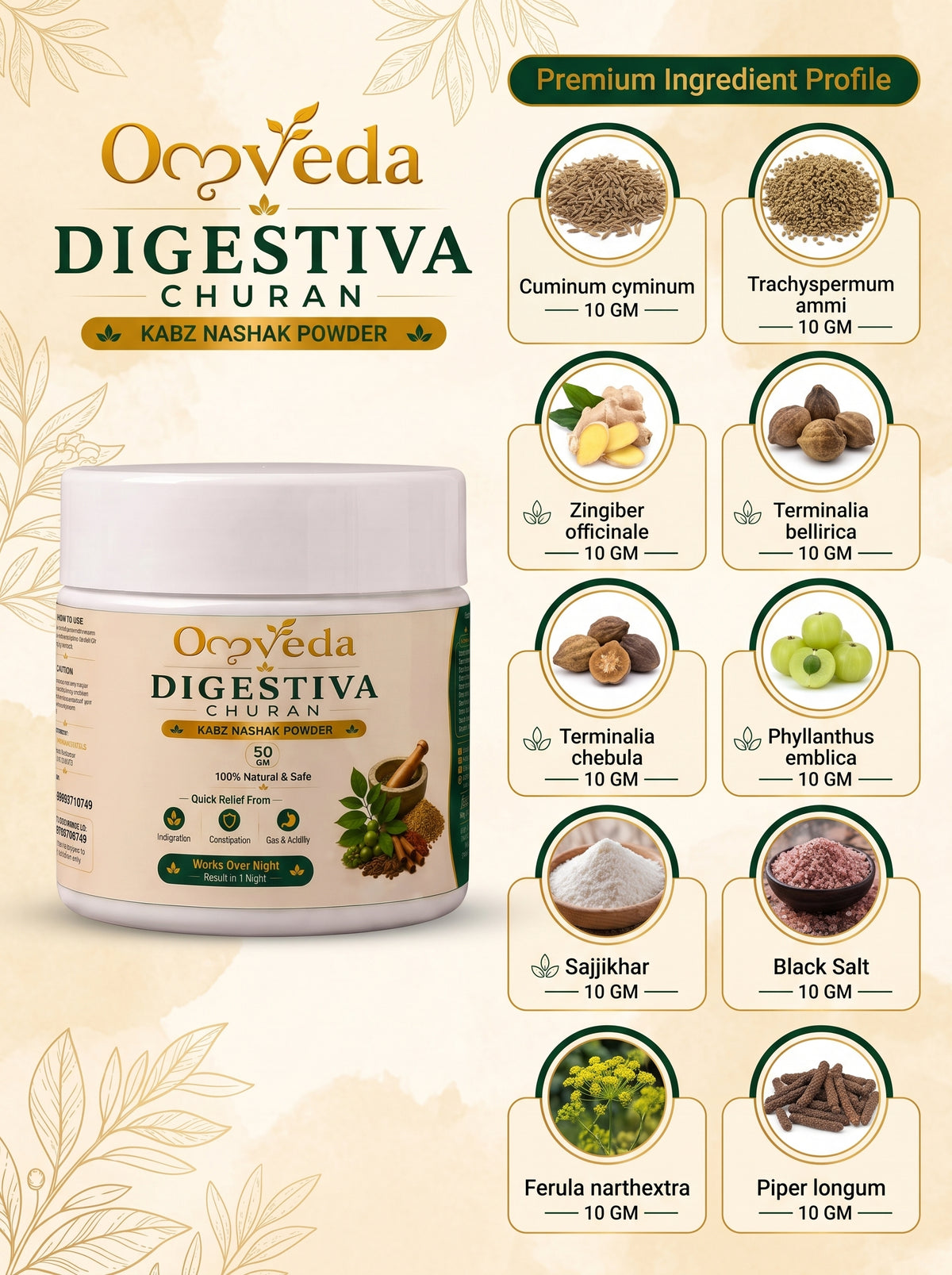 Digestiva Churan – Ayurvedic Herbal Powder for Constipation, Gas & Indigestion (50g)