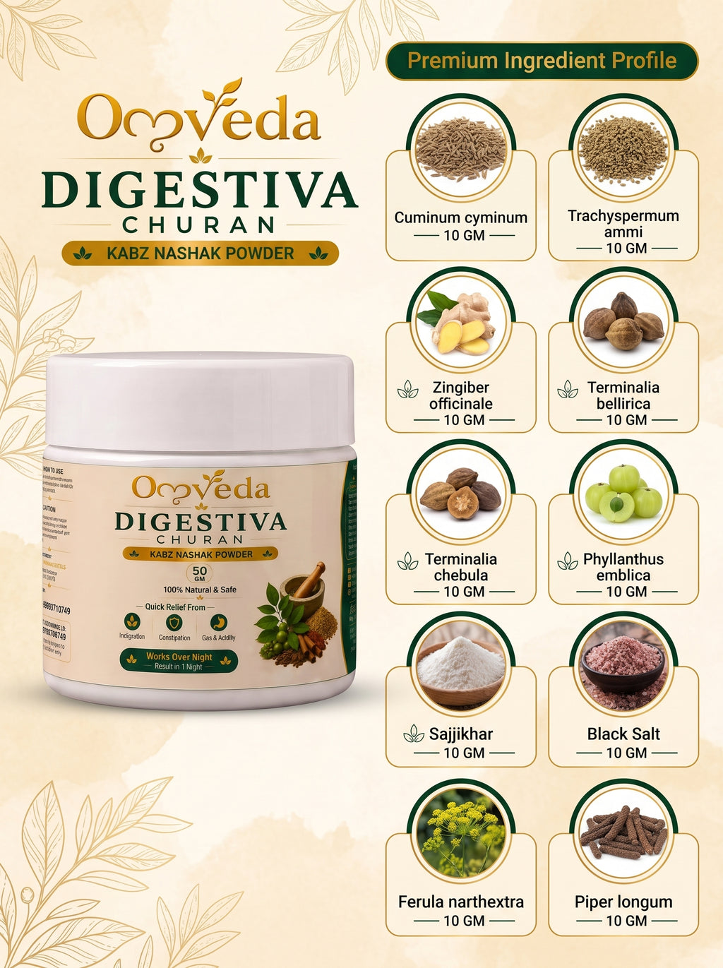 Digestiva Churan – Ayurvedic Herbal Powder for Constipation, Gas & Indigestion (50g)