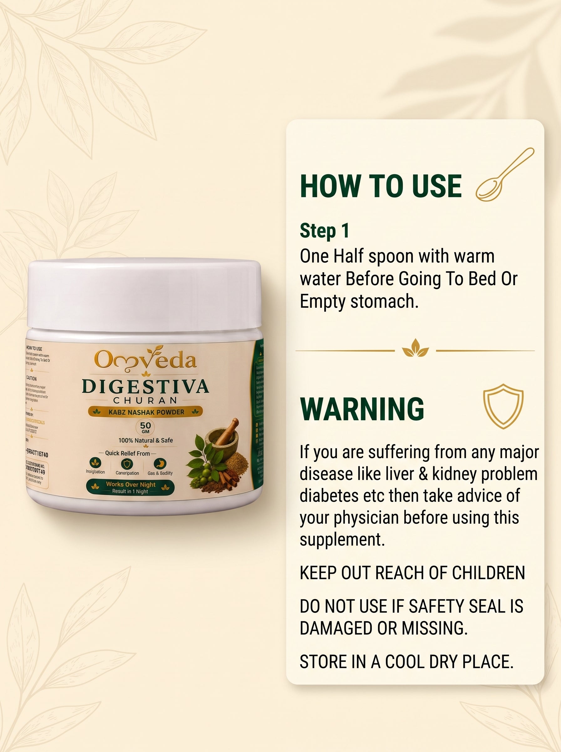 Digestiva Churan – Ayurvedic Herbal Powder for Constipation, Gas & Indigestion (50g)