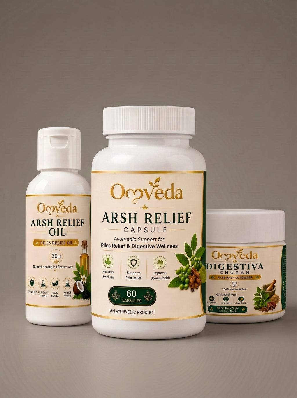 Omveda Complete Piles Care Kit – Ayurvedic Support for Piles Relief & Digestive Wellness